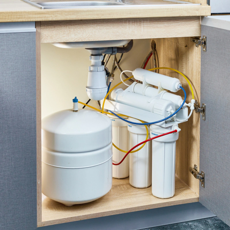 water filtration system and softner under kitchen sink